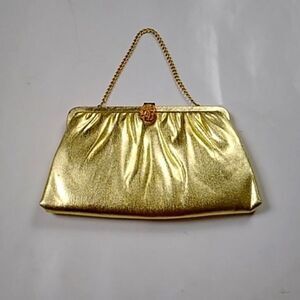 Retro Vintage HL USA Gold Metallic Women Handbag